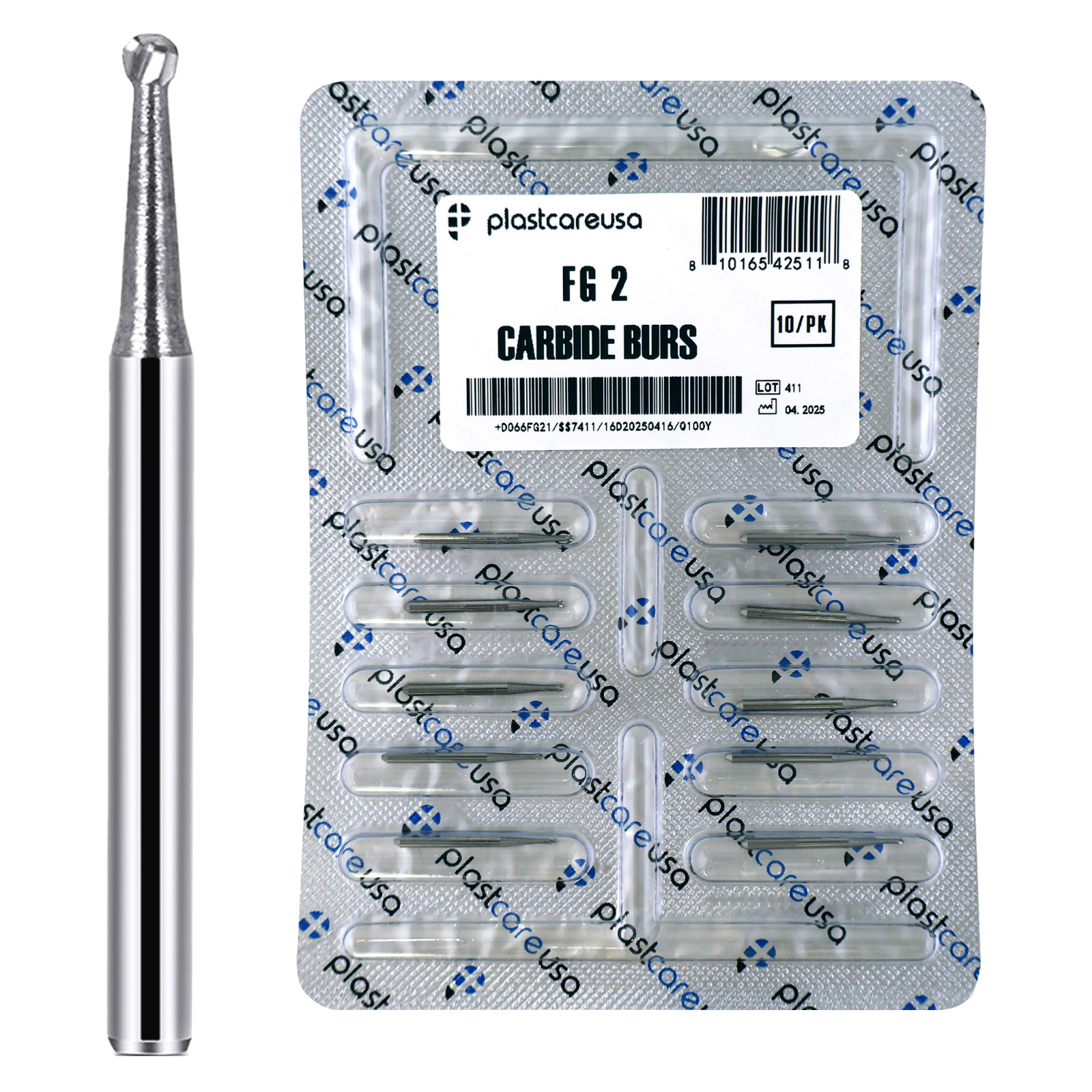 10 FG 2 Round Carbide Dental Burs High Speed Handpiece Friction Grip Drill Bits