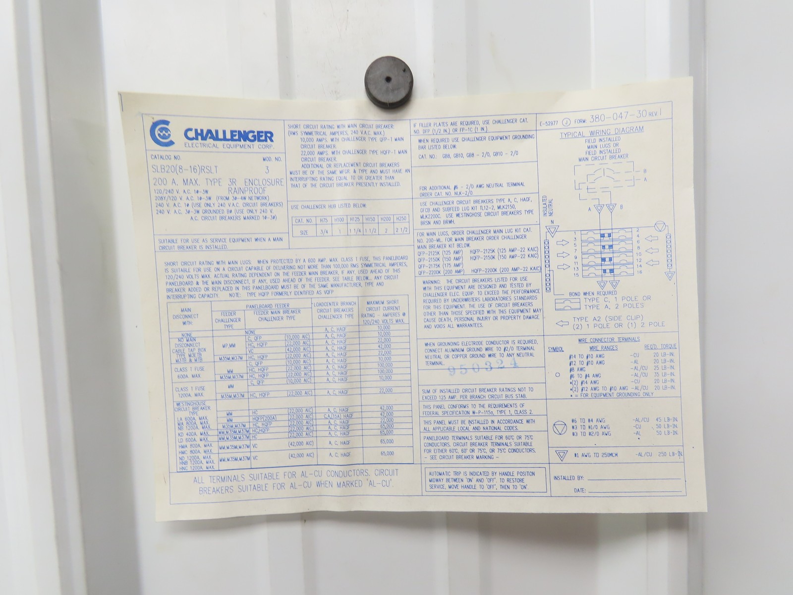 Challenger SLB20 Breaker Load Center Enclosure 200A 120/240V 1PH 3R Rainproof