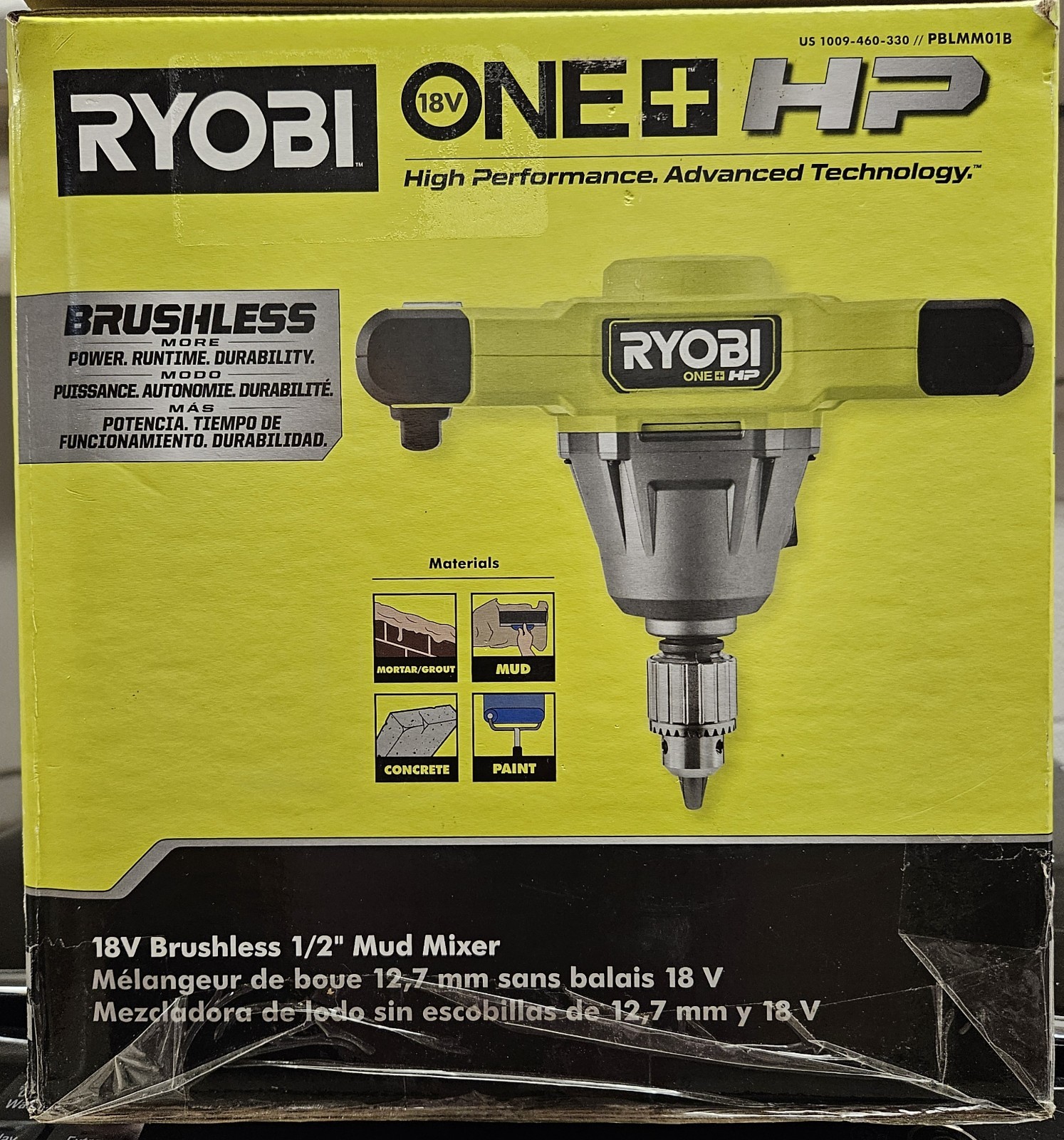 RYOBI ONE+ 18V HP 1/2″ Brushless Cordless Mud Mixer Tool Only PBLMM01B, NEW