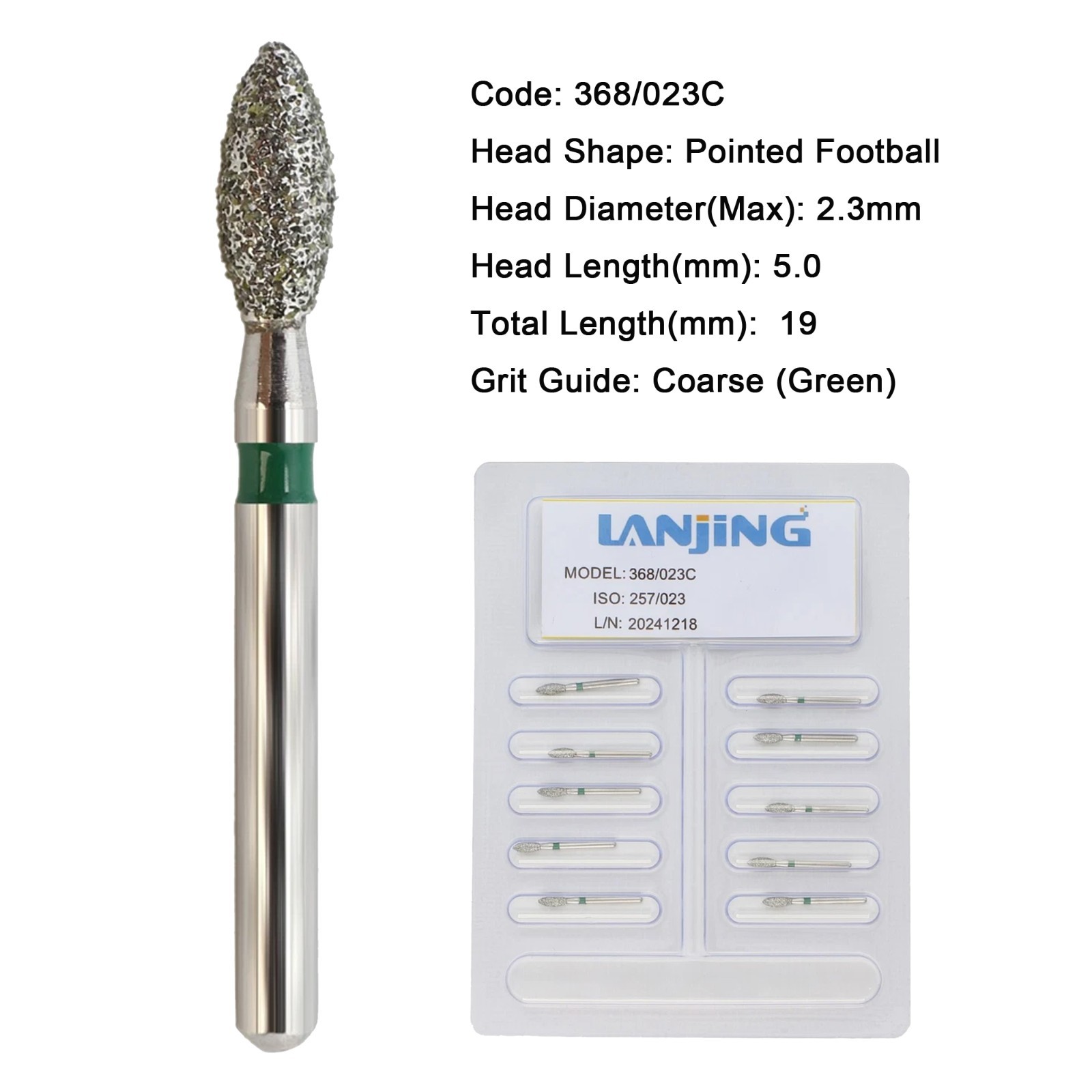 Dental Diamond Burs Football FG 368/023C Coarse Grit High Speed Friction Grip