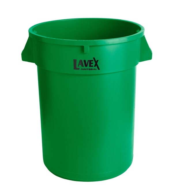 Lavex 32 Gallon Green Round Ingredient Bin / Food Grade Commercial Trash Can