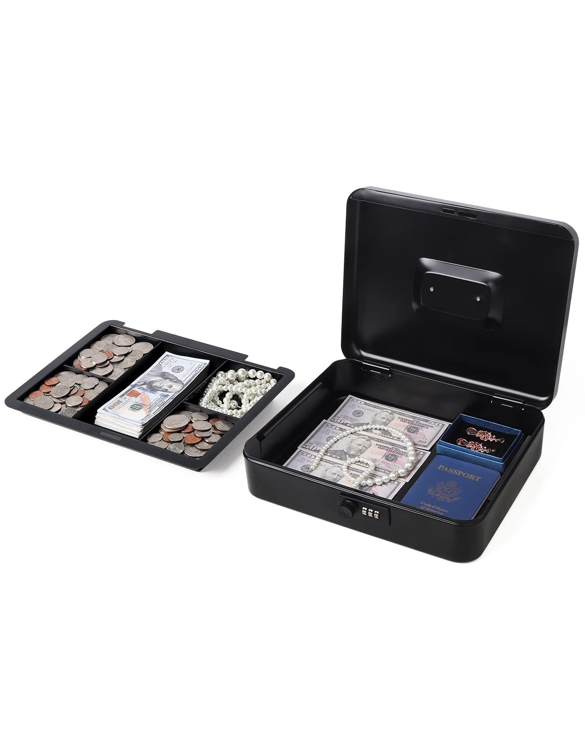 Large Cash Box with Combination Lock, Metal Money Box for Cash, Lovndi Lock Box