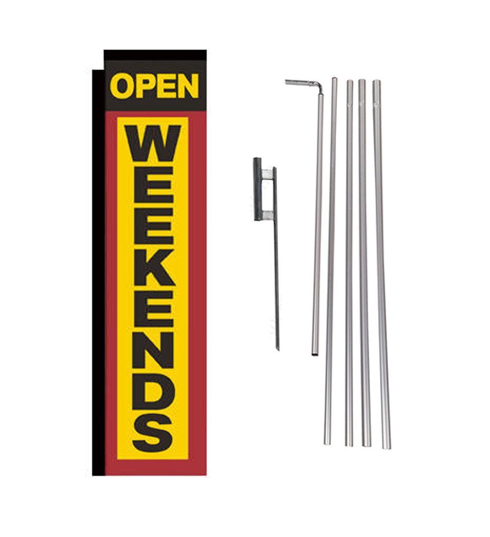 Open Weekends 15′ Advertising Rectangle Feather Banner Flag w/ pole+spike
