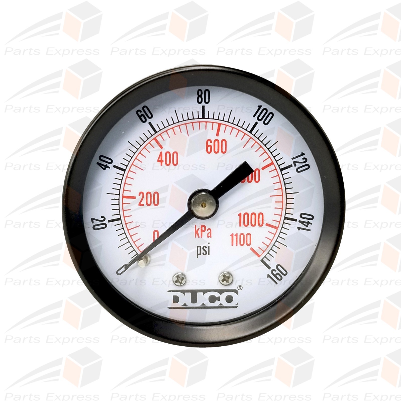 DUCO® 2.0″ PRESSURE GAUGE, STEEL CASE, GLASS WINDOW, 1/8″ NPT (0-160 psi), BACK