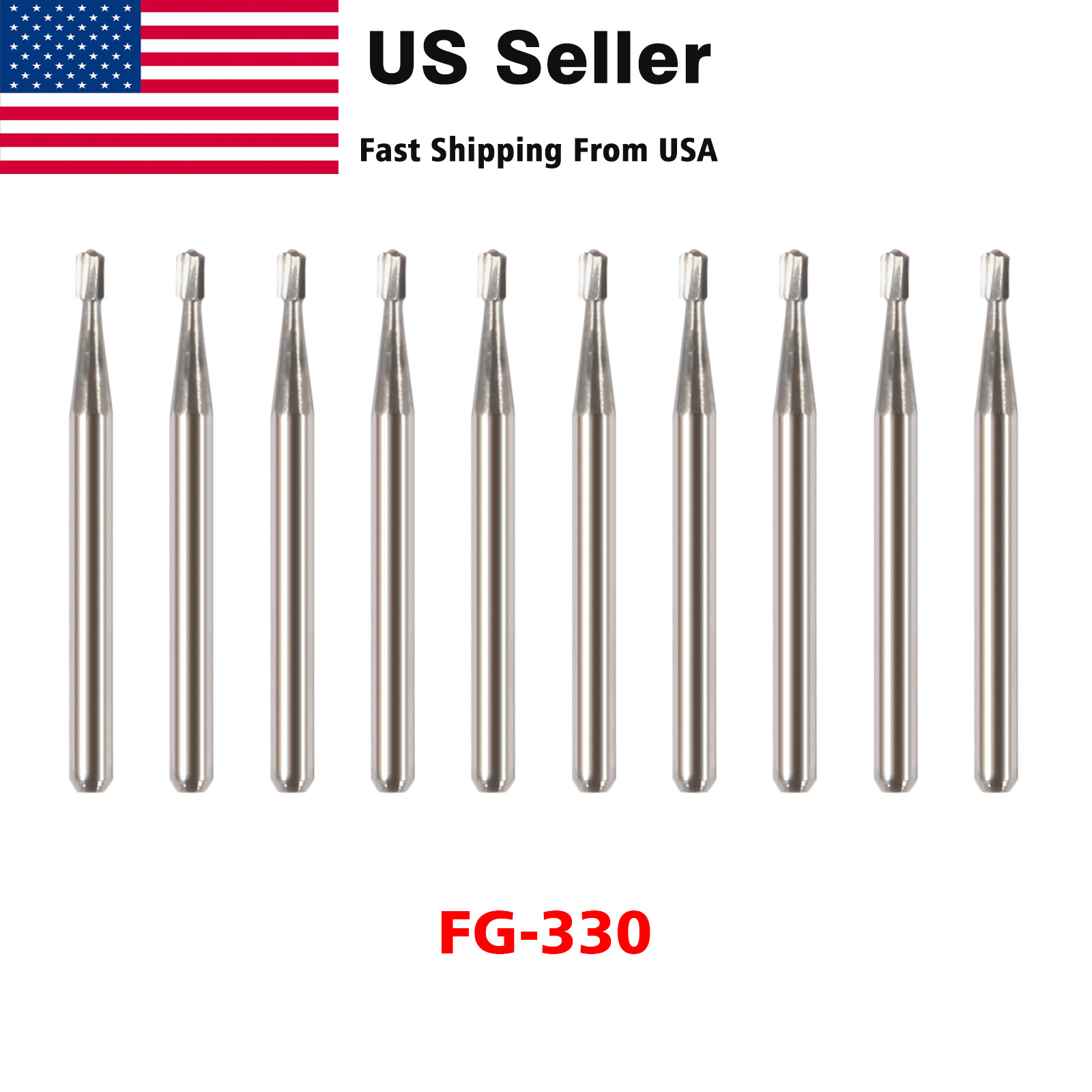 10pcs Dental Tungsten Carbide Pear-Shaped Burs for High Speed Handpiece FG330
