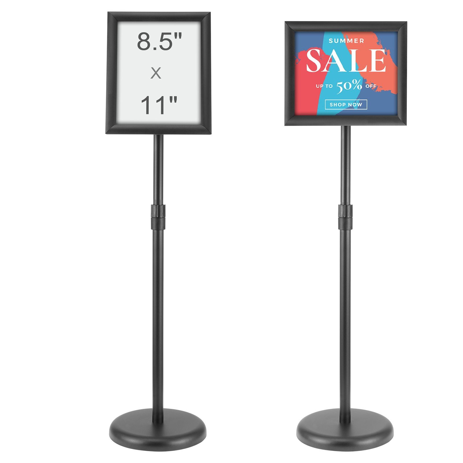 8.5x11in Floor Sign Stand: Adjustable Height, 360° Rotation, Sand/Water Base