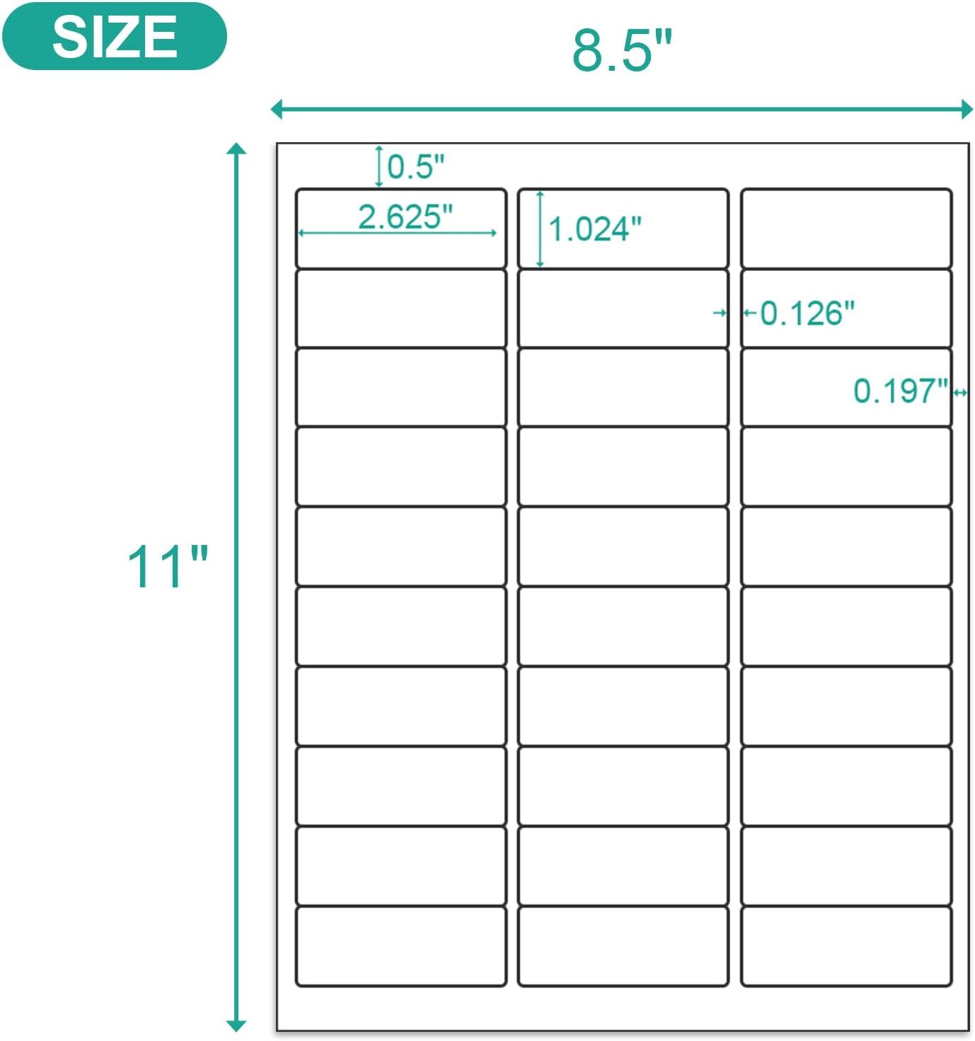 100 Sheets 1″x2-5/8″ Address Shipping Labels Stickers 30-UP for Inkjet and Laser