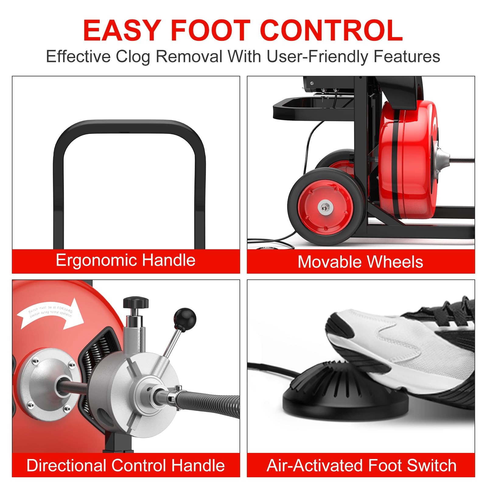 750W Drain Cleaner Machine 100FT Steel Cable 1/2 Inch Electric Portable Sewer