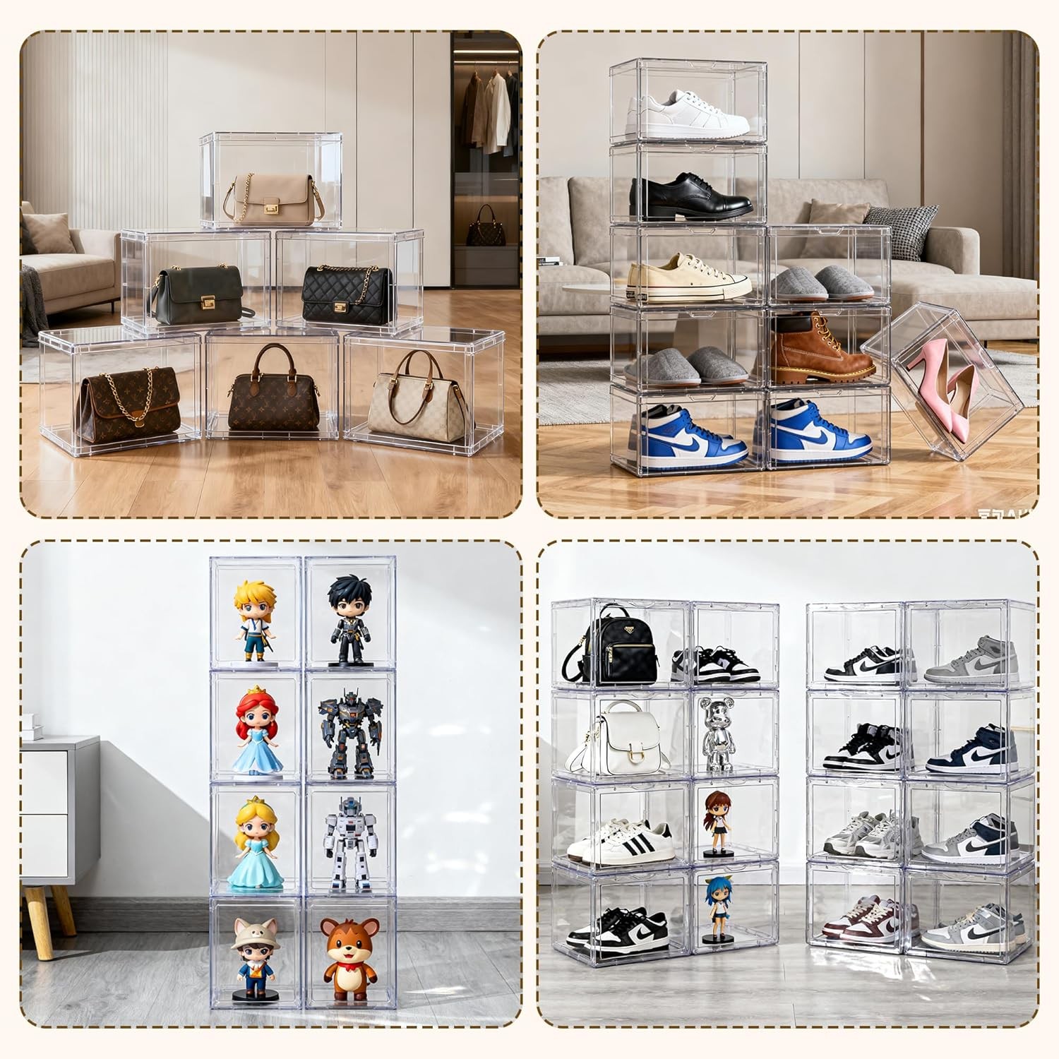 Clear Acrylic Display Case – Stackable Storage Box with Magnetic Lid, Large