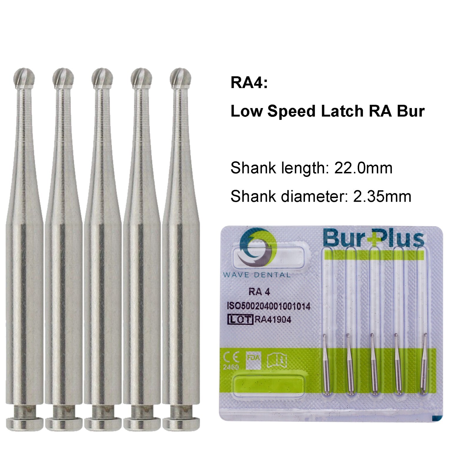 WAVE Dental Latch Carbide Burs Round RA Slow Speed Straight Handpiece Bur 44.5mm