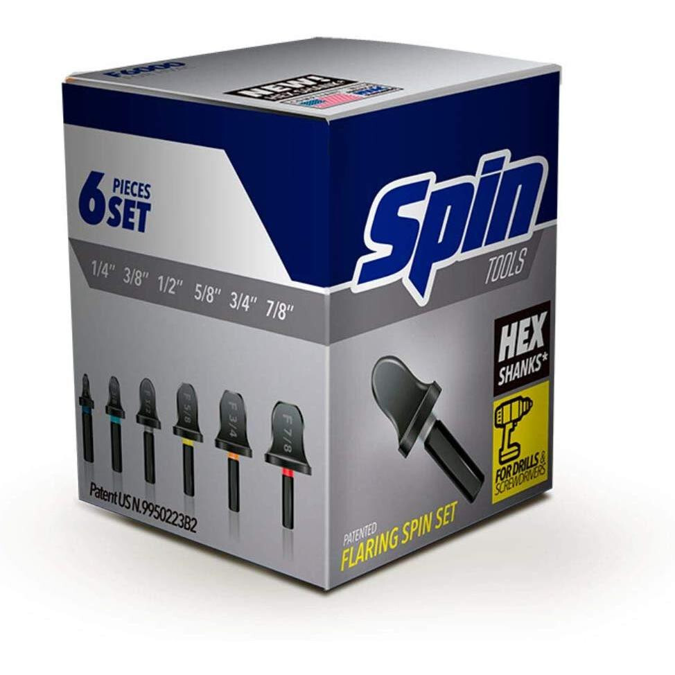 Flaring Spin Set 6 Tools Per Set: 1/4in, 3/8in, 1/2in, 5/8in, 3/4in, 7/8in F6000