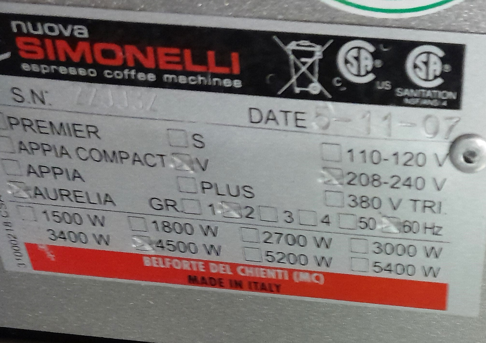 Nuova Simonelli Aurelia V 2 Group Espresso Machine, 4500W, 240V