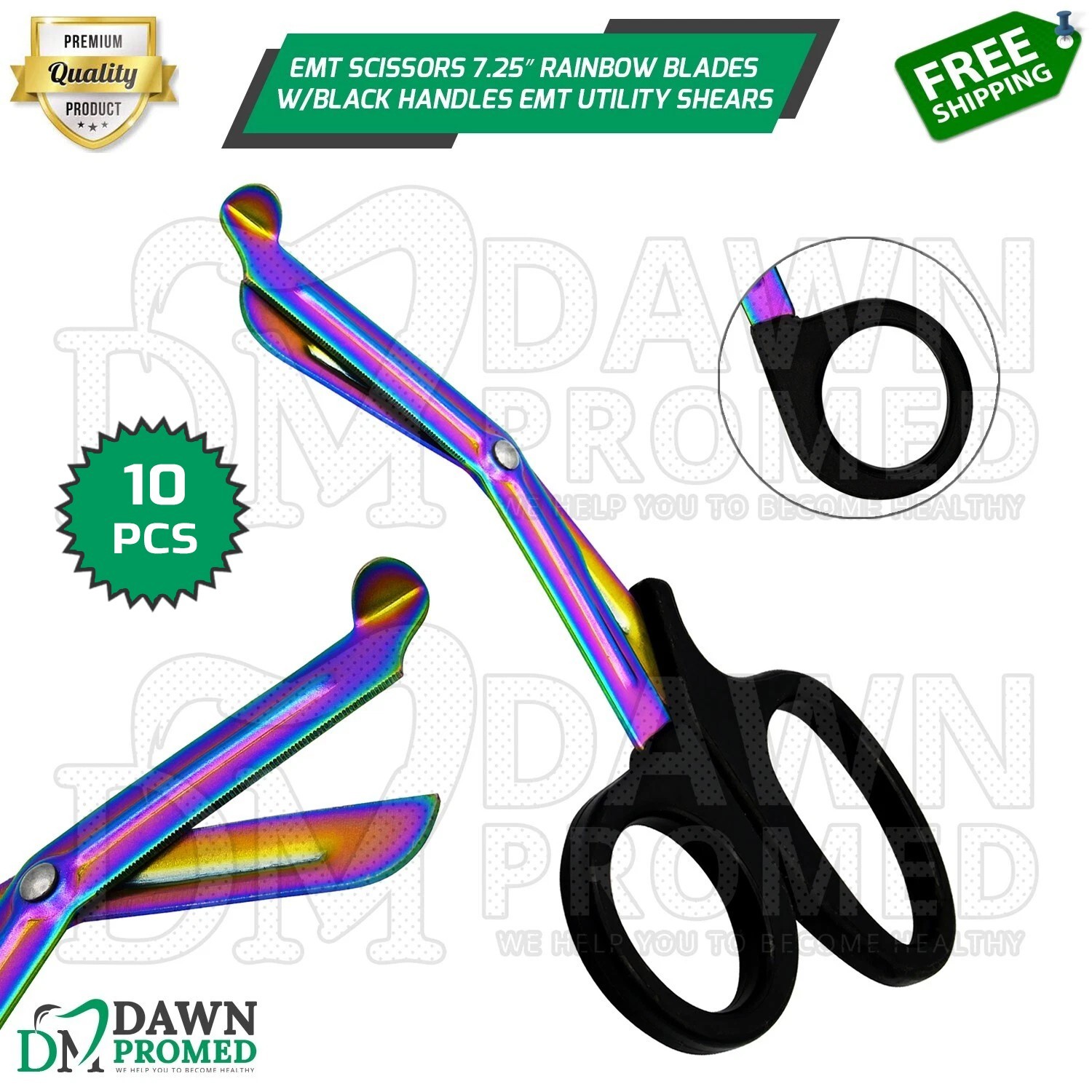 10 EMT Scissors 7.25″ Rainbow Blades with Black Handle Utility Shears German Gr