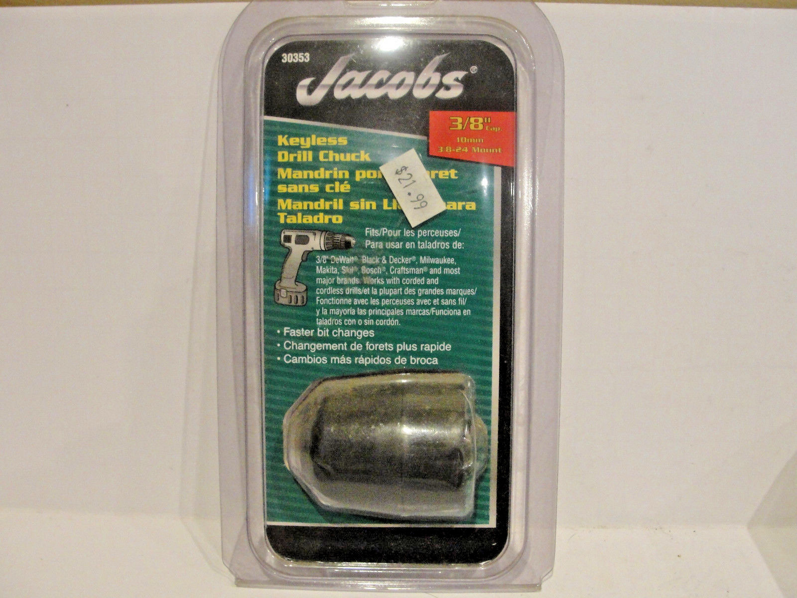 Jacobs 30353 Keyless Chuck for Corded & Cordless Drills, 3/8″