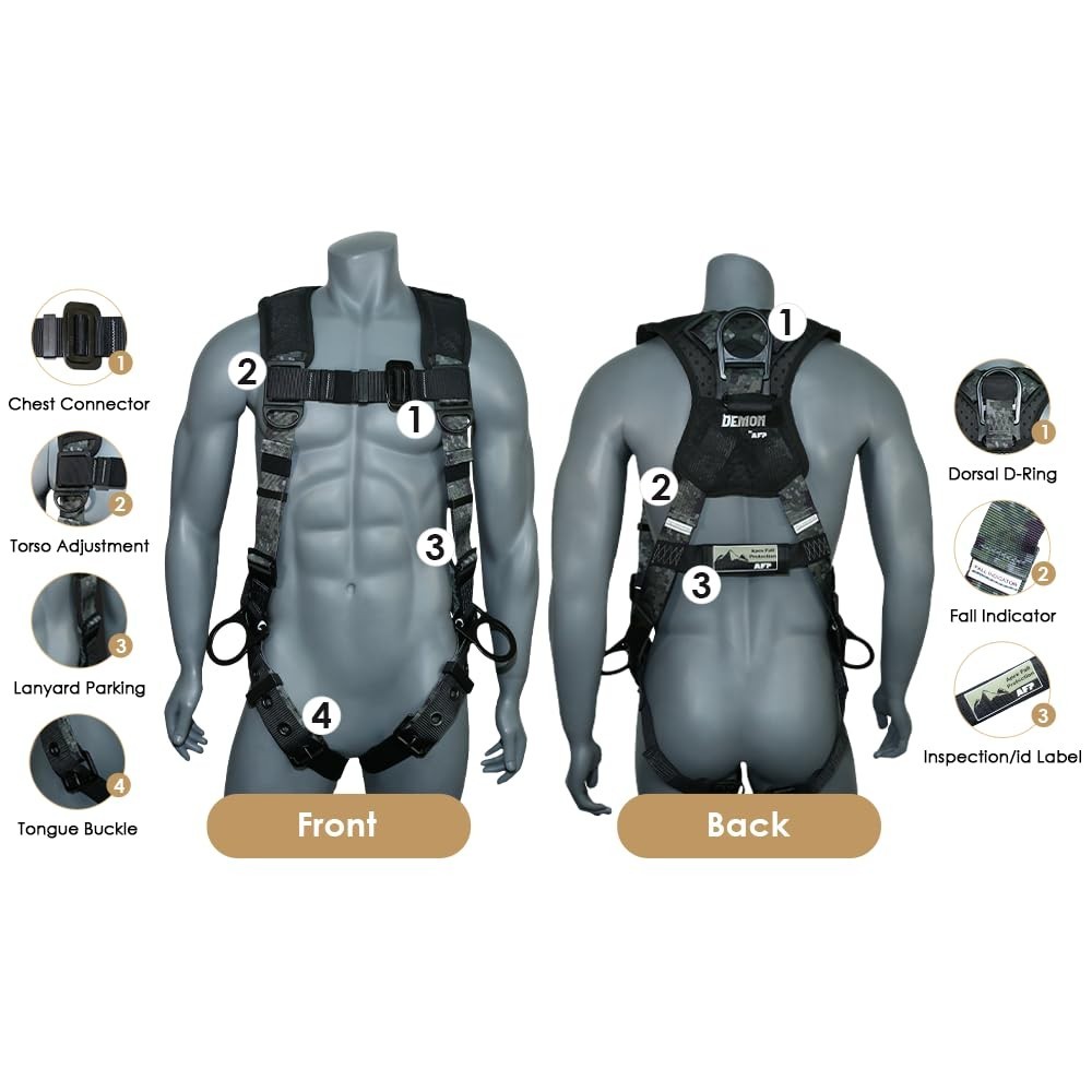 AFP Camouflage Universal Fall Protection Ergonomic Comfort Safety Harness, Soft