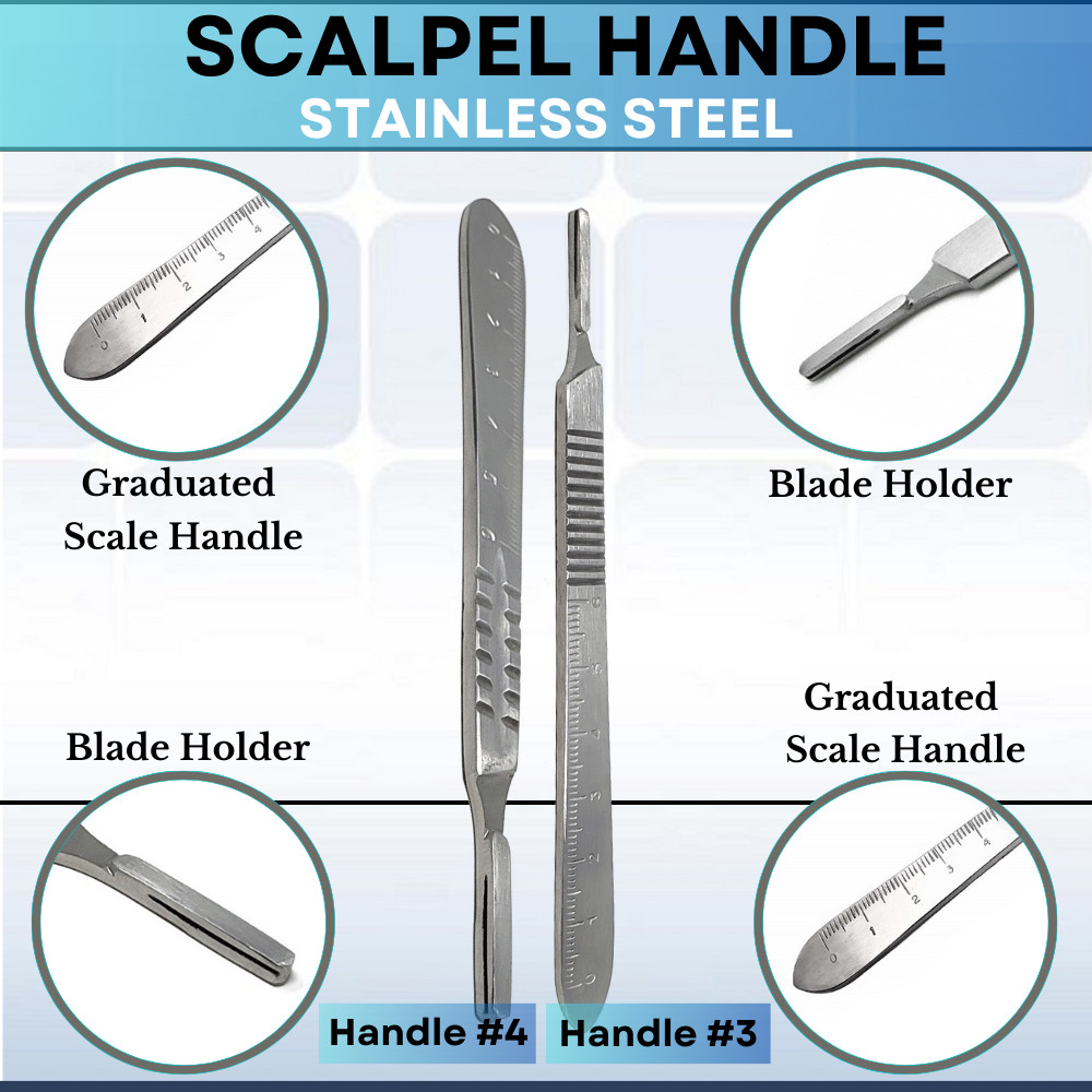 Carbon Steel Scalpel Blades 100 Pcs + Stainless Steel Handle Knives #3 & #4