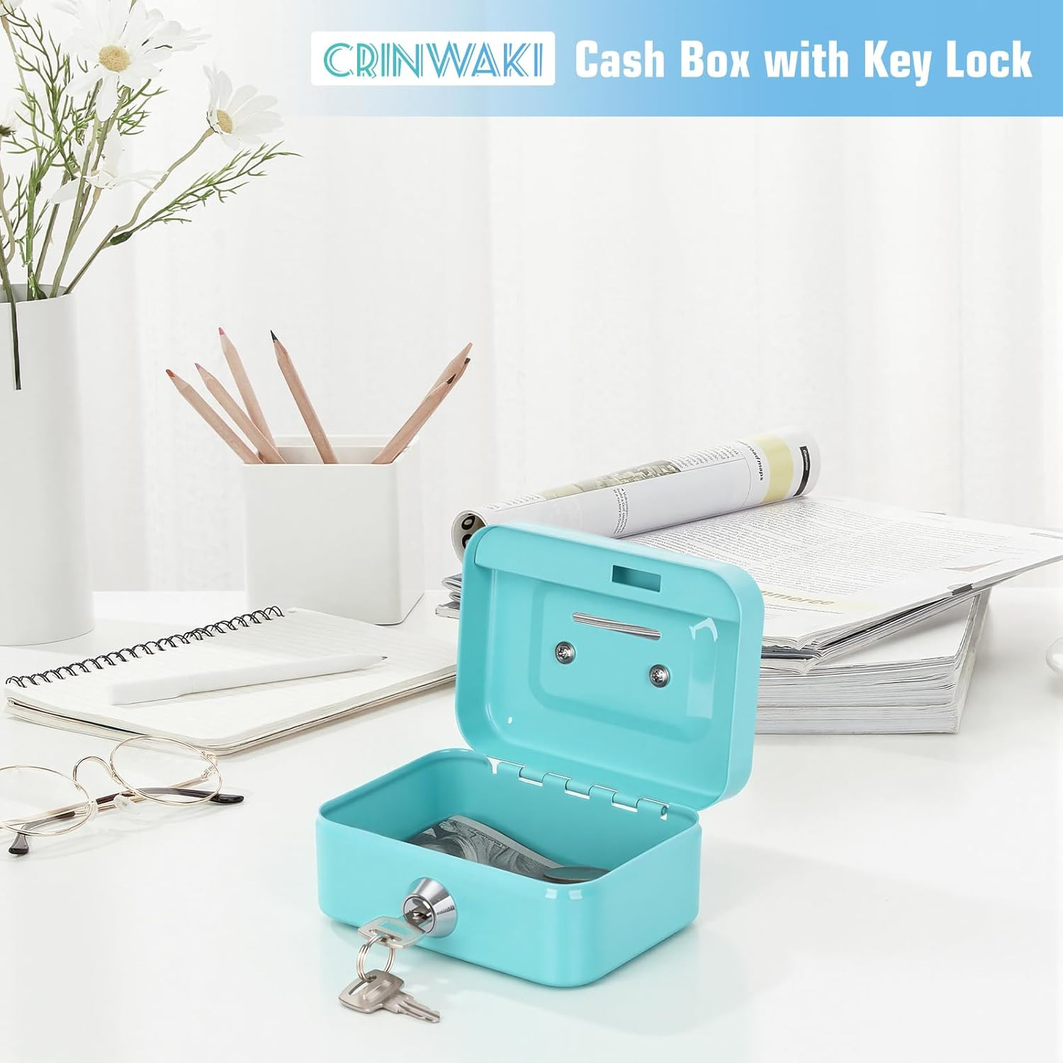 Cash Box with Lock Small Lock Box with Money Slot Mini Portable Safe Coin Box 4.