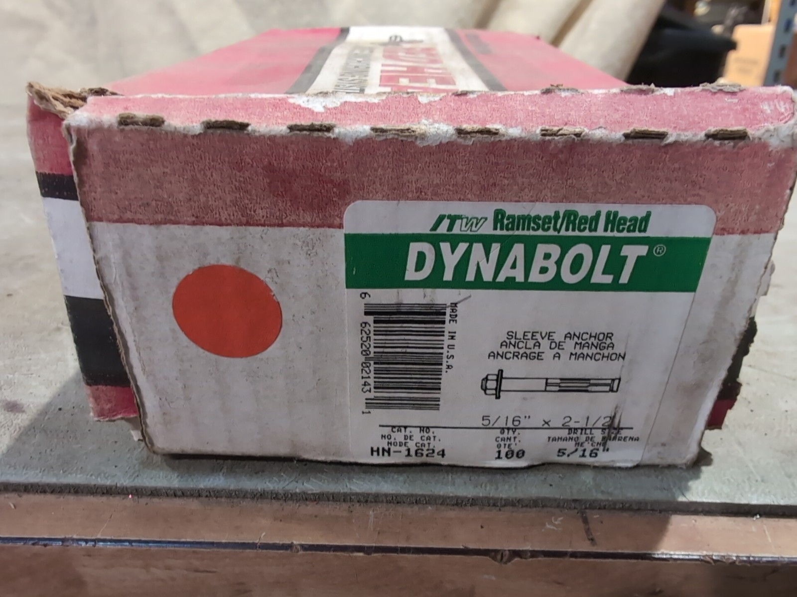 Redhead ITW Dynabolt Pack of 100 5/16 x 2 1/2 Sleeve Anchor HN-1624