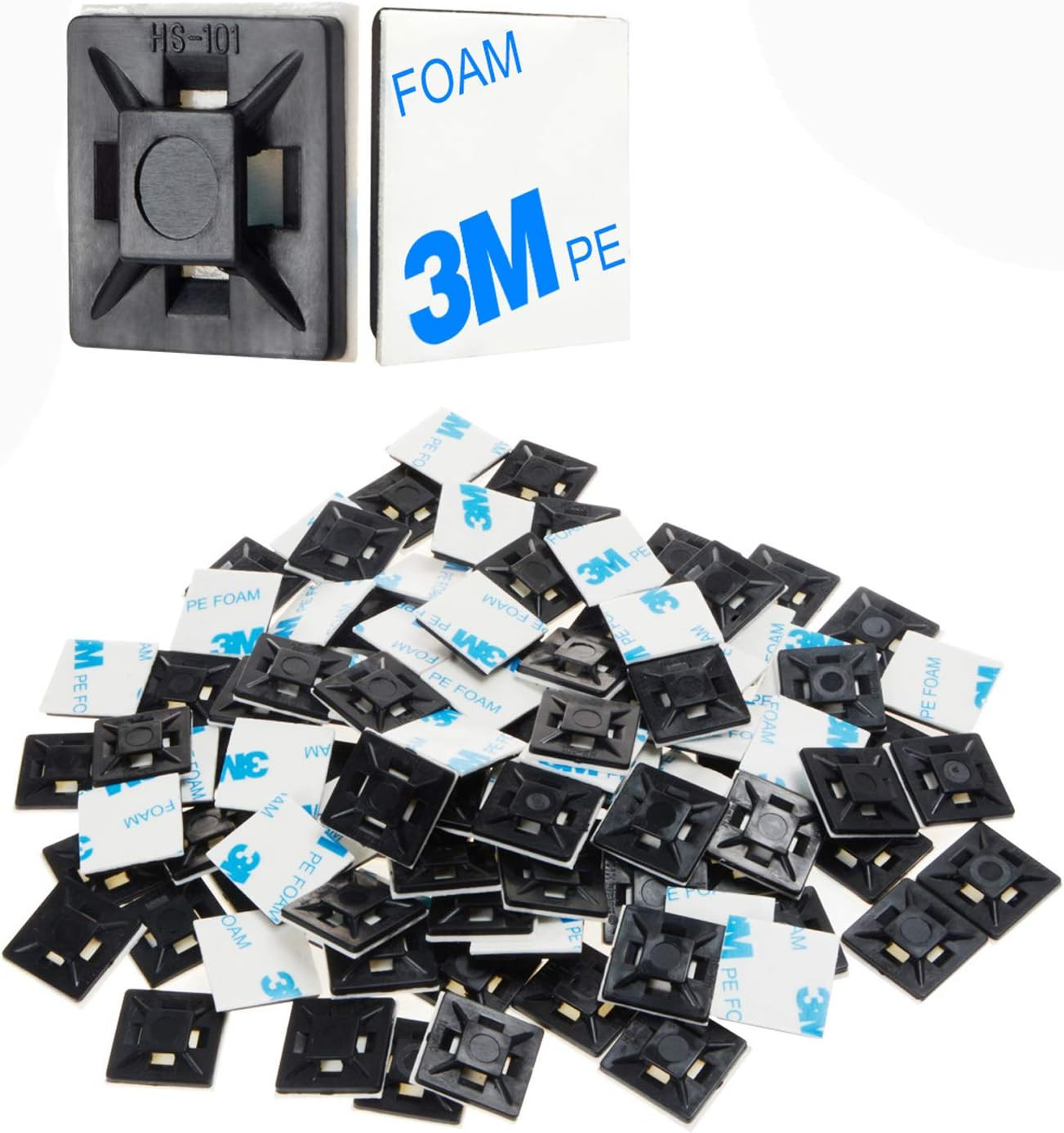 200 PCS 1/2″ Black 3M Back-Glue Self Adhesive Cable Zip Tie Mounts Wire Cable Cl