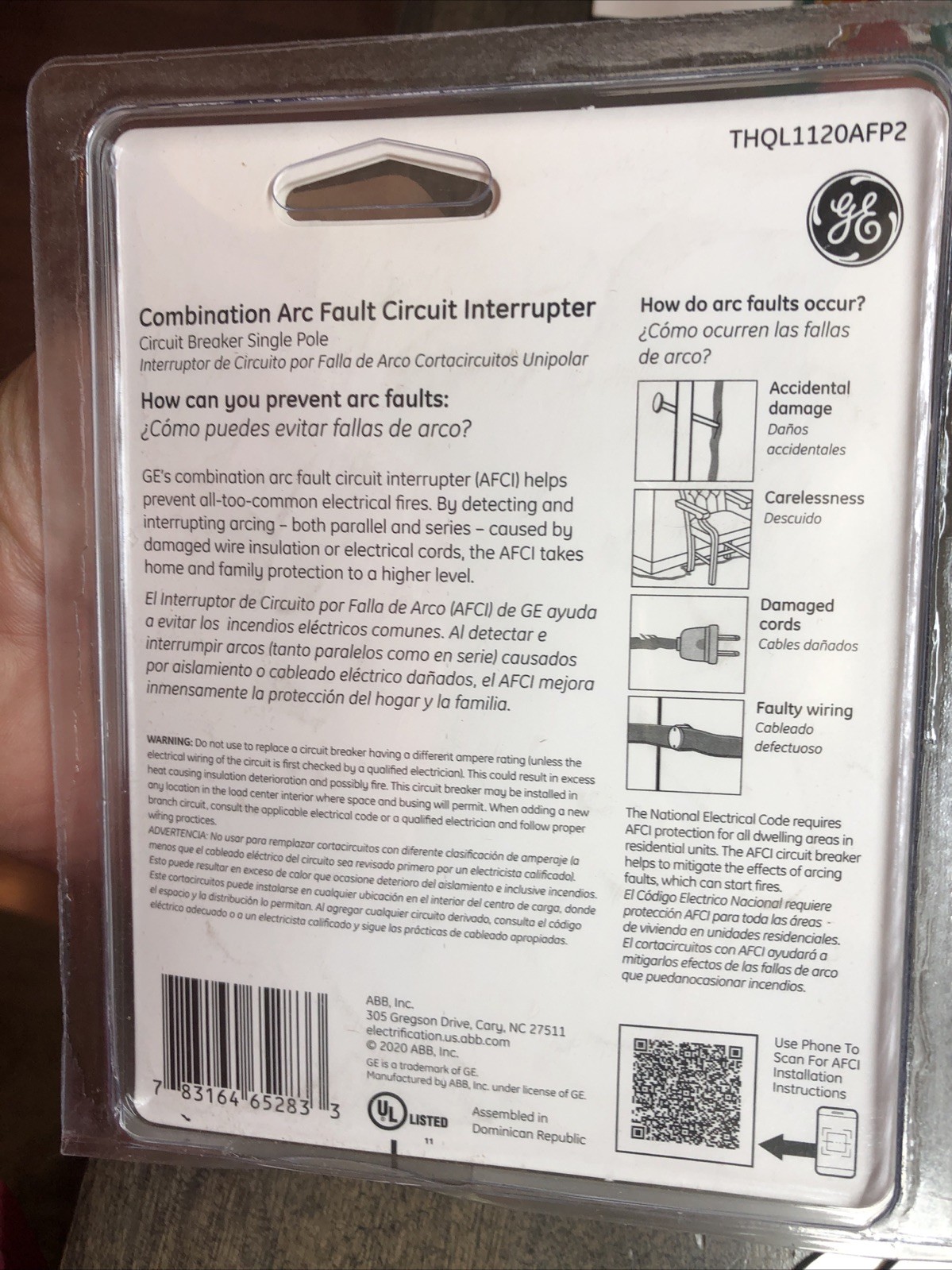 GE THQL1120AFP2 AFCI Combination Arc Fault Circuit Interrupter 20A