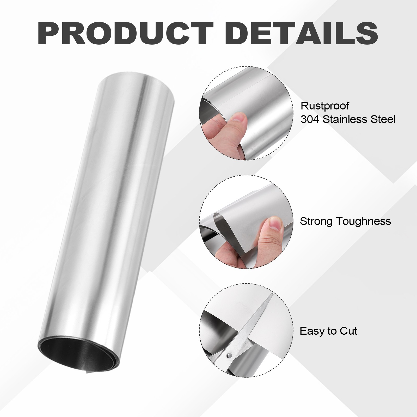 304 Stainless Steel Foil Roll 0.1mm x 100mm x 1m Metal Strip Sheet, Silver Tone
