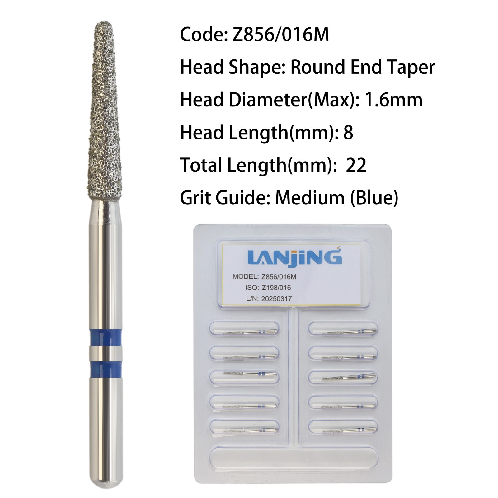Zirconia Cutting Dental Diamond Burs FG Round End Taper Cylinder for High Speed