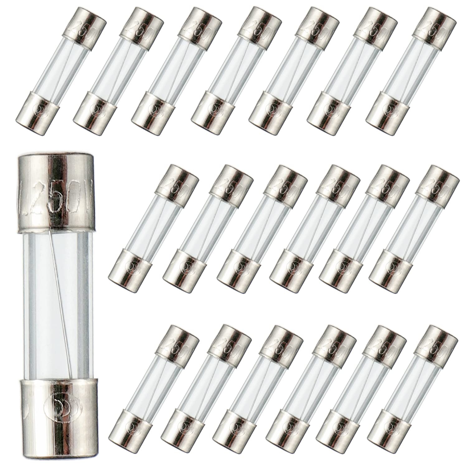 BOJACK 5x20mm 1A 1amp 250V 0.2 x 0.78 Inch F1AL250V Fast-Blow 5*20MM, Silver