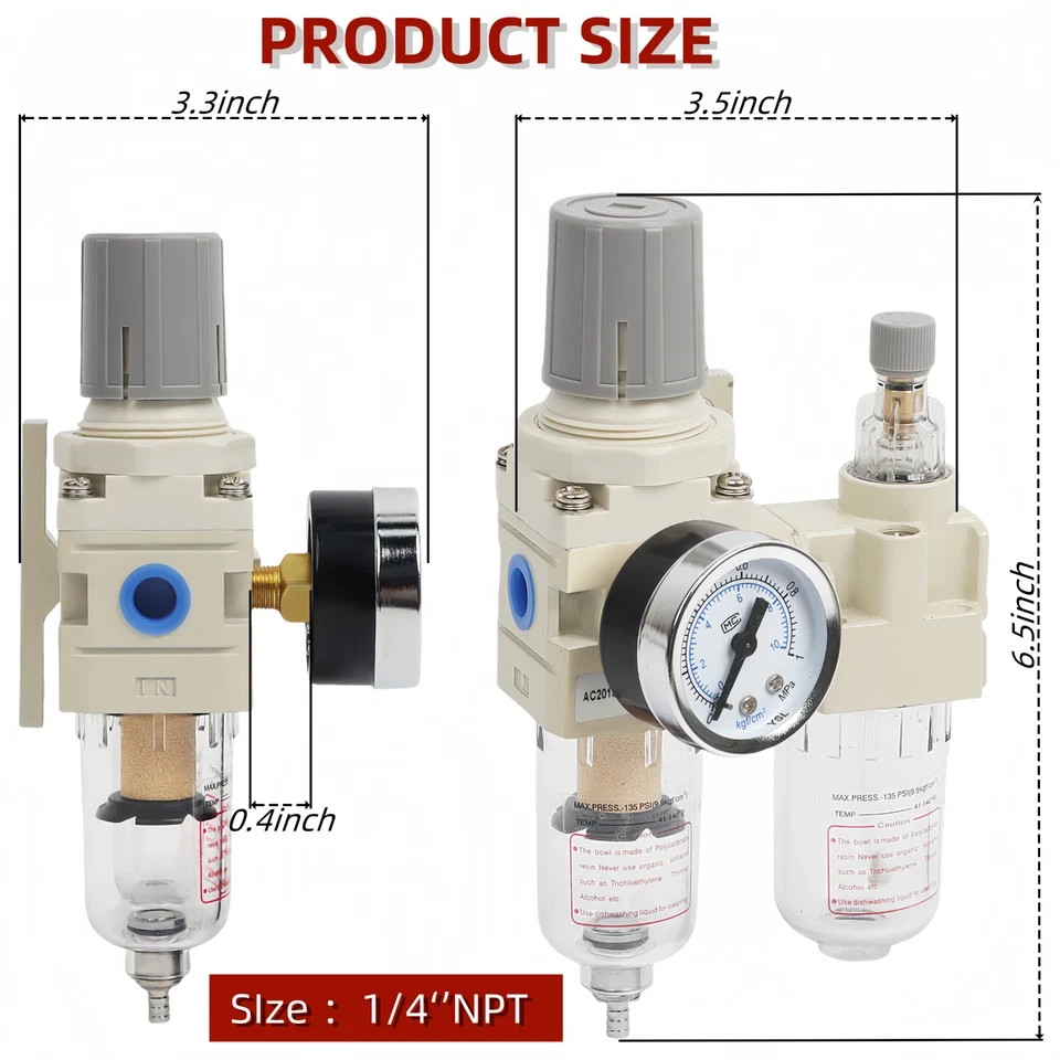 LokoCar 1/4″ NPT Compressed Air Filter Regulator Water/Oil Trap Separator