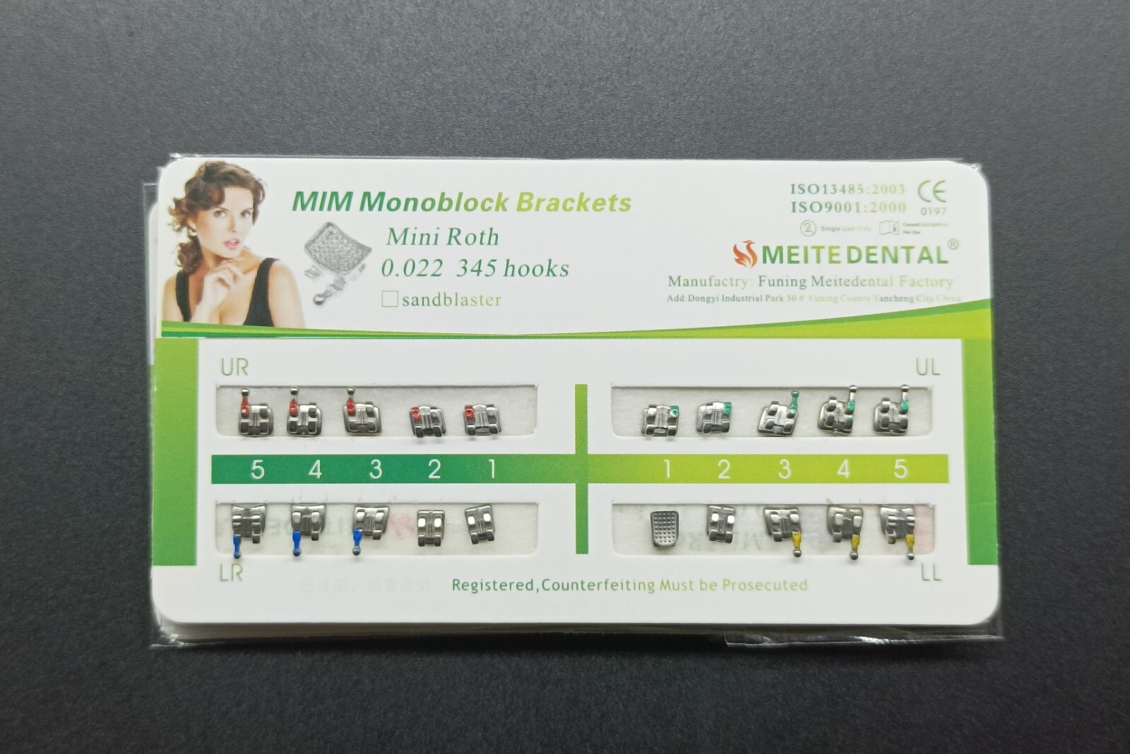 Dental Orthodontic MIM Monoblock Brackets Mini Roth 022 Slot 345 hooks Mesh Base