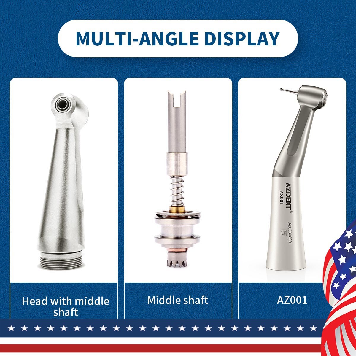 US 5X AZDENT Dental Low Speed Push button Contra Angle Handpiece