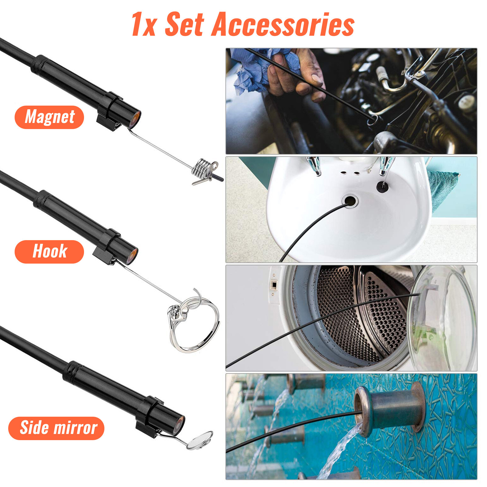 1080P HD Industrial Endoscope Borescope 4.3” Screen 8mm Inspection Snake Camera