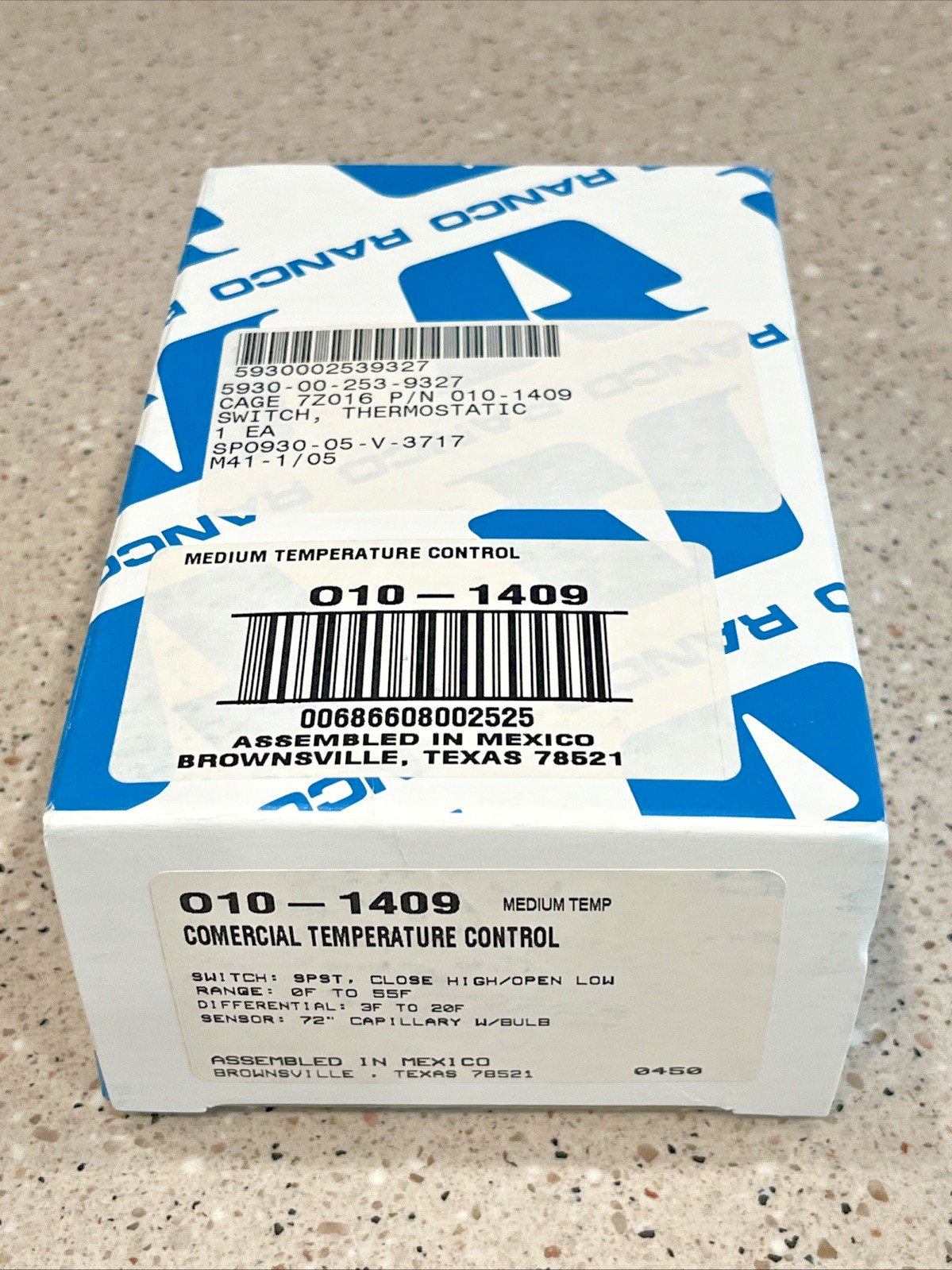 Ranco 010-1409 COMMERCIAL TEMP CONTROL. 0°F-55°F. 72″ CAP W/BULB 010-1409-070
