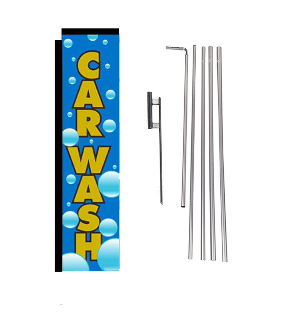 Car Wash bubble 15′ Advertising Rectangle Feather Banner Flag w/ pole+spike