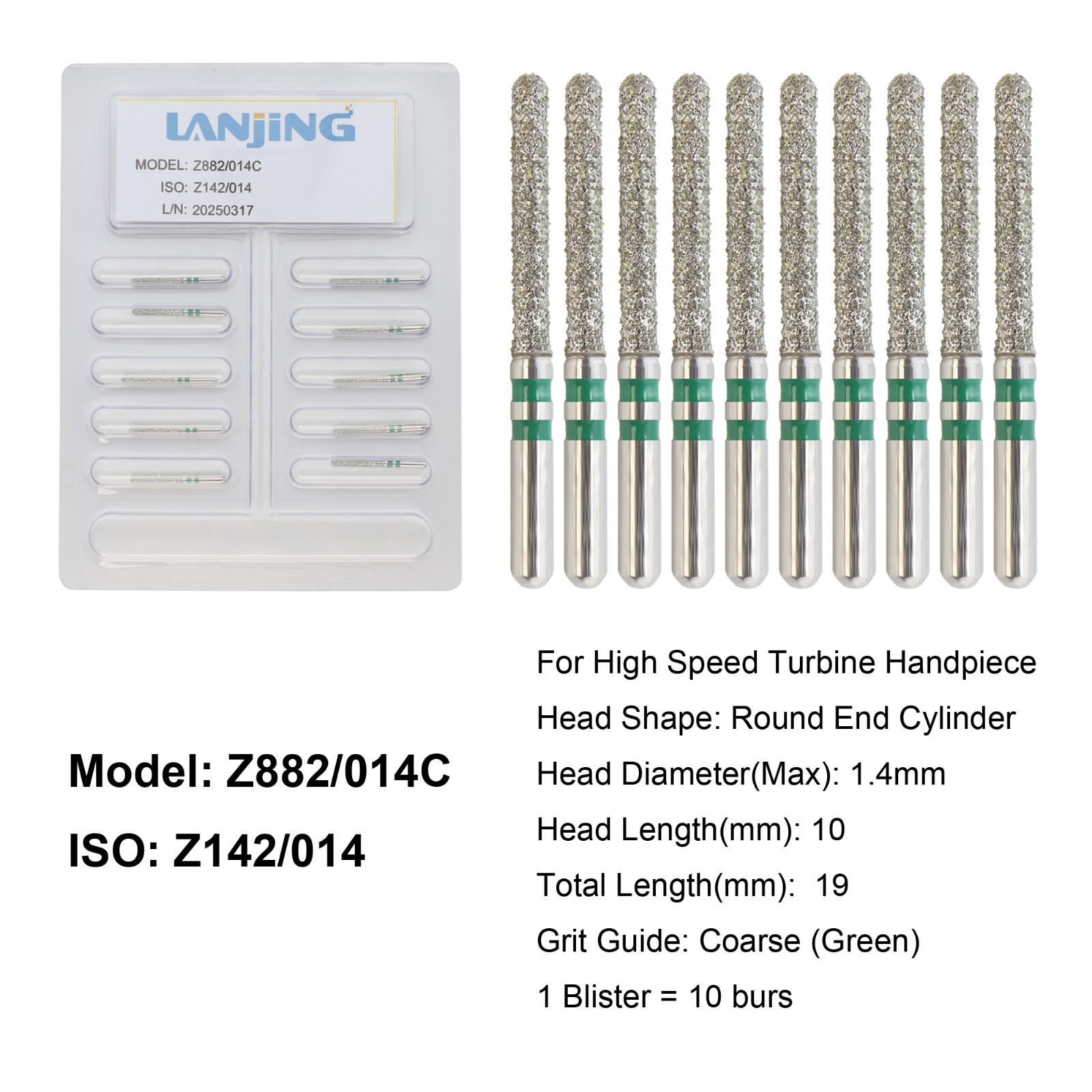 Dental Zirconia Cutting Diamond Burs FG Round End Taper Round Ball Football Z856