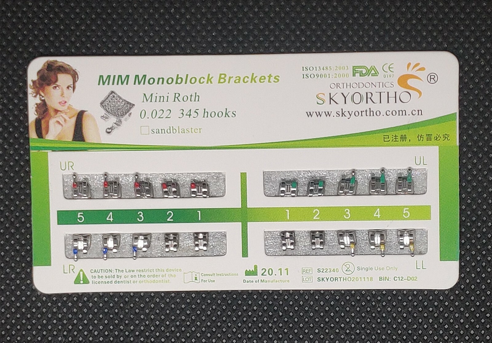 10 Sets Dental Orthodontic Bracket MIM Monoblock Mini Roth/MBT 022/018 345 Hooks
