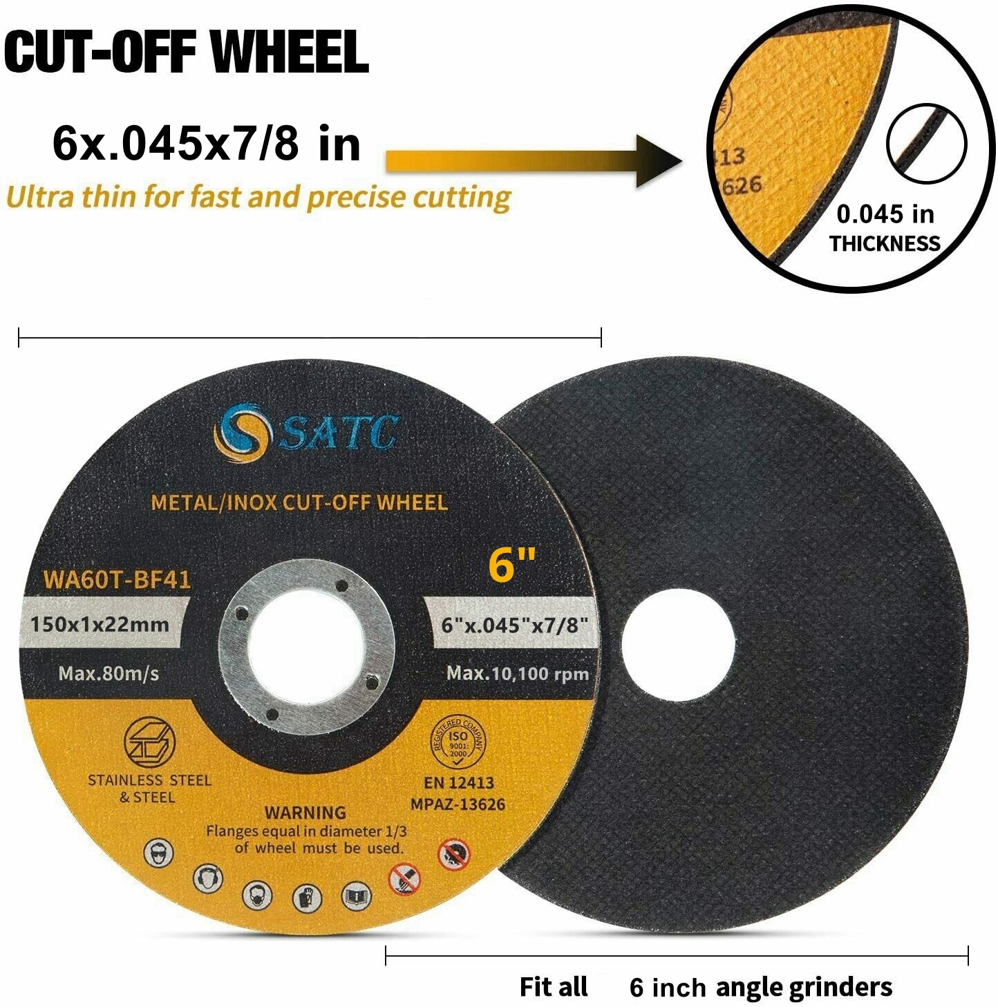 SATC 150mm Cut Off Wheel 6″x.045″x7/8″ AO Cutting Disc for Metal Stainless Steel