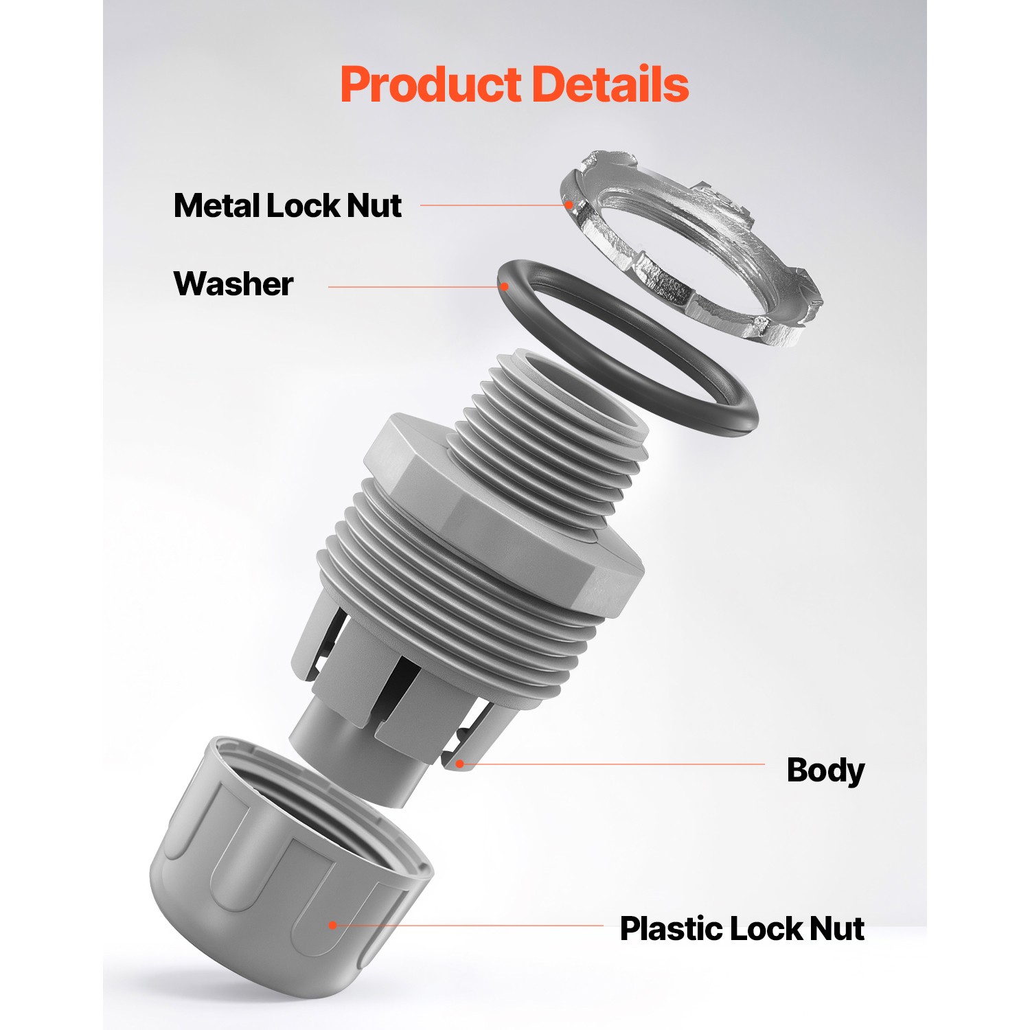 1/2 in 100 pcs Liquid Tight Connector Non-Metallic Conduit Fitting Connector