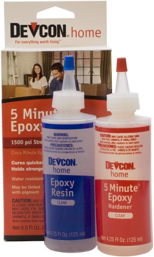 Devcon 5-Minute Epoxy – 2 Bottles, Clear Adhesive for Wood, Metal, Glass