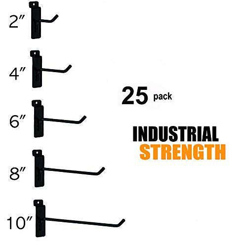 Slatwall Hooks – Variety Pack of 25 Assorted Size Hooks for Slatwall – (5) of Ea