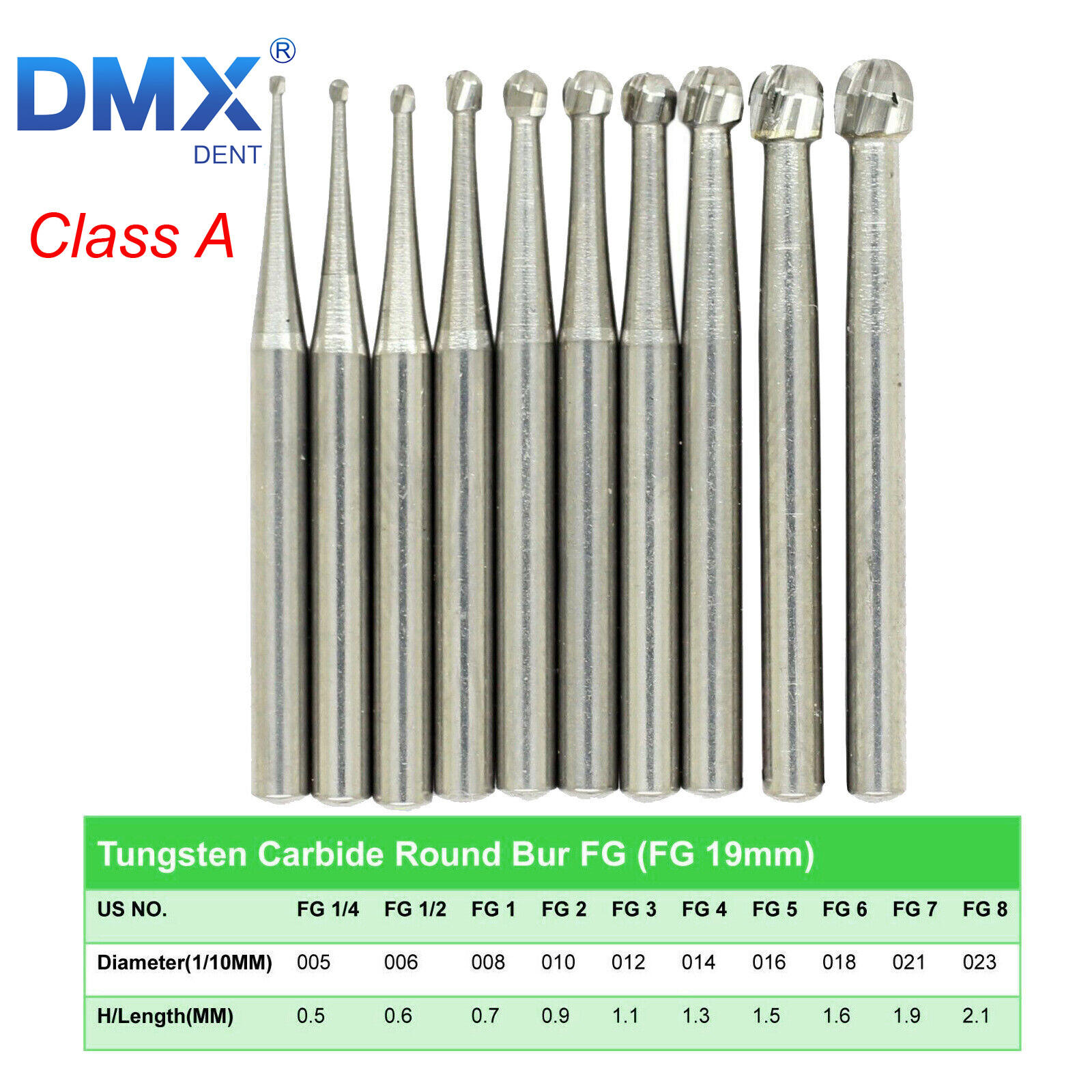DMXDENT Dental Operative Bur Tungsten Carbide Round FG 1/4 1/2 2 3 4 5 6 7 8# A