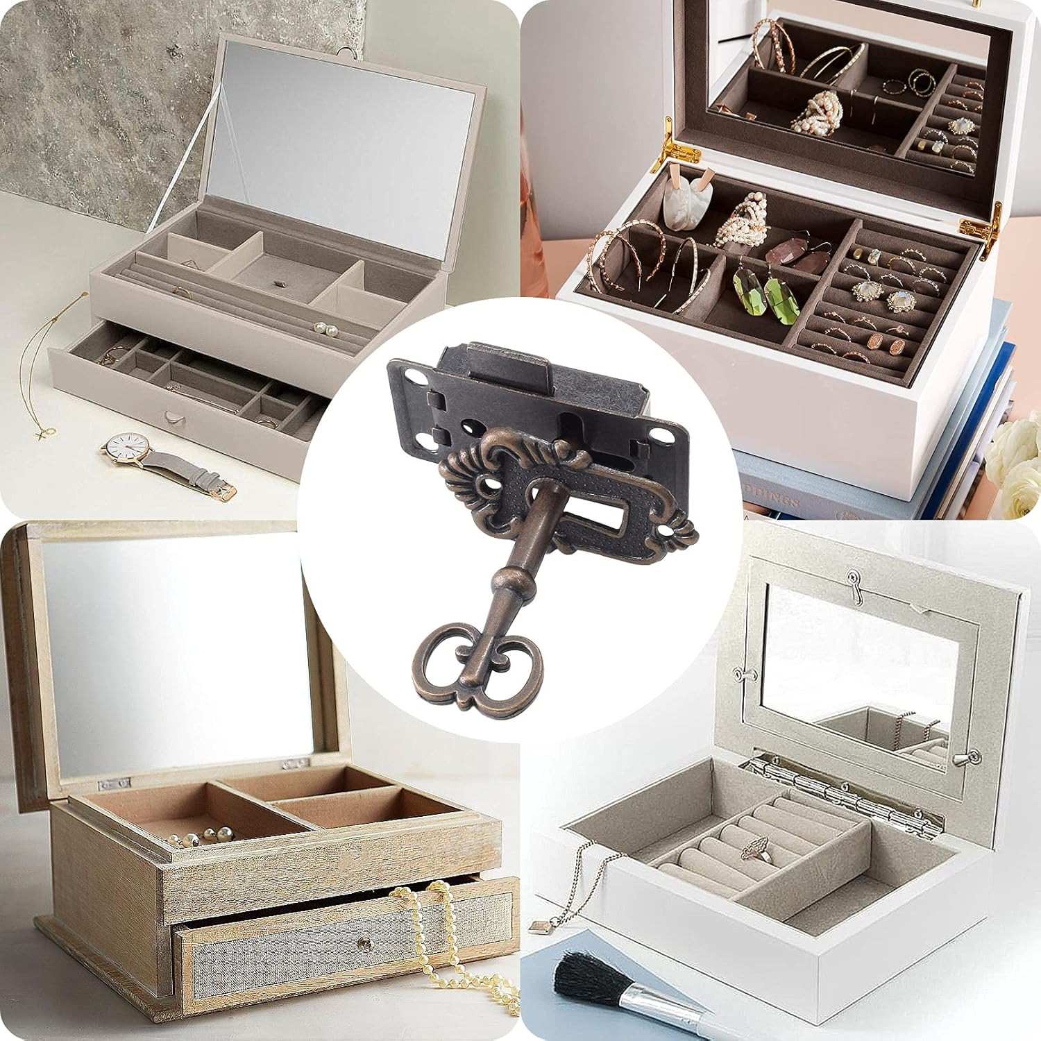 Antique Cabinet Lock – Flush Mount Case Box Lock, Furniture Decorative with K…