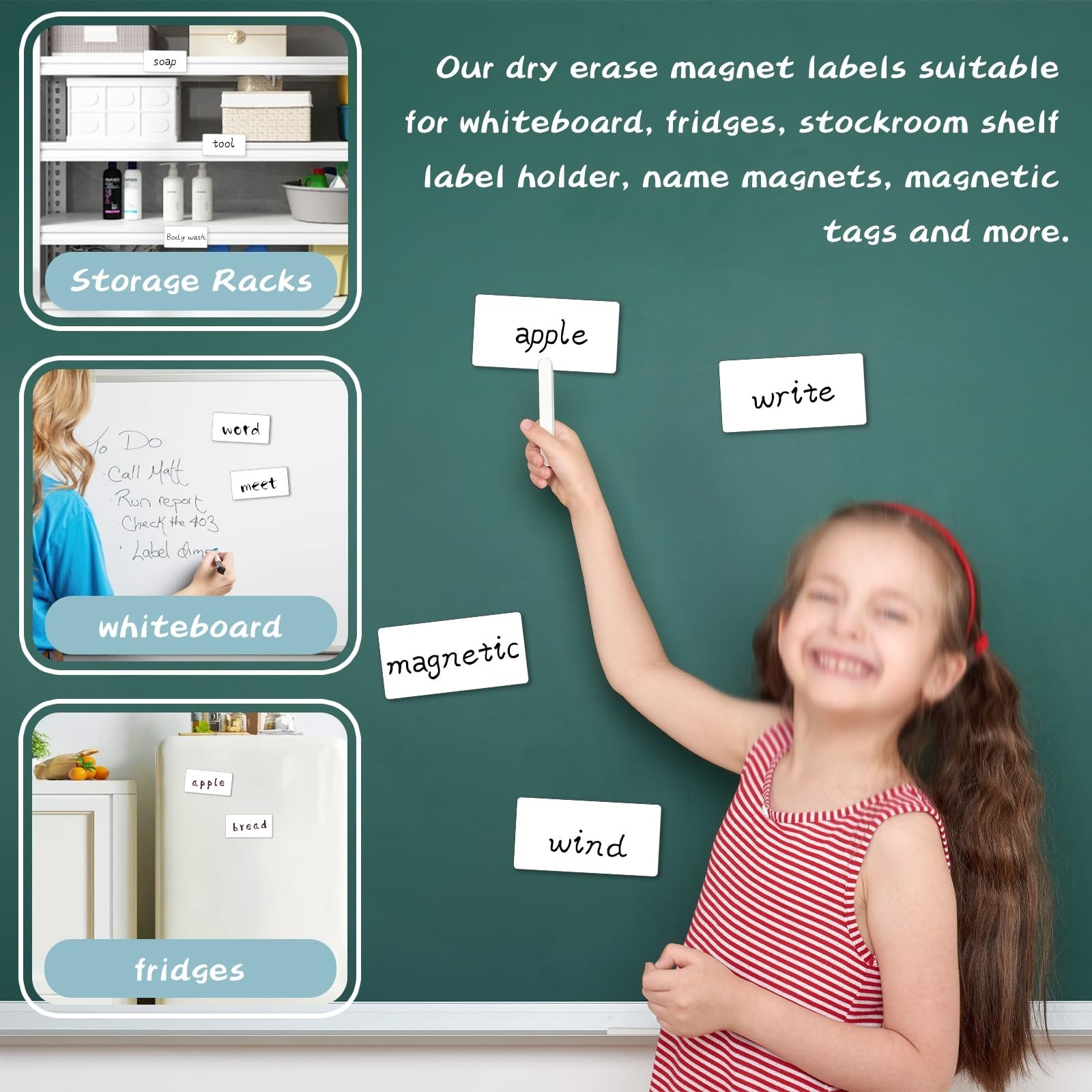 100 Pcs Reusable Magnetic Labels for Whiteboards, Dry Erase, 4” x 2”, Blank