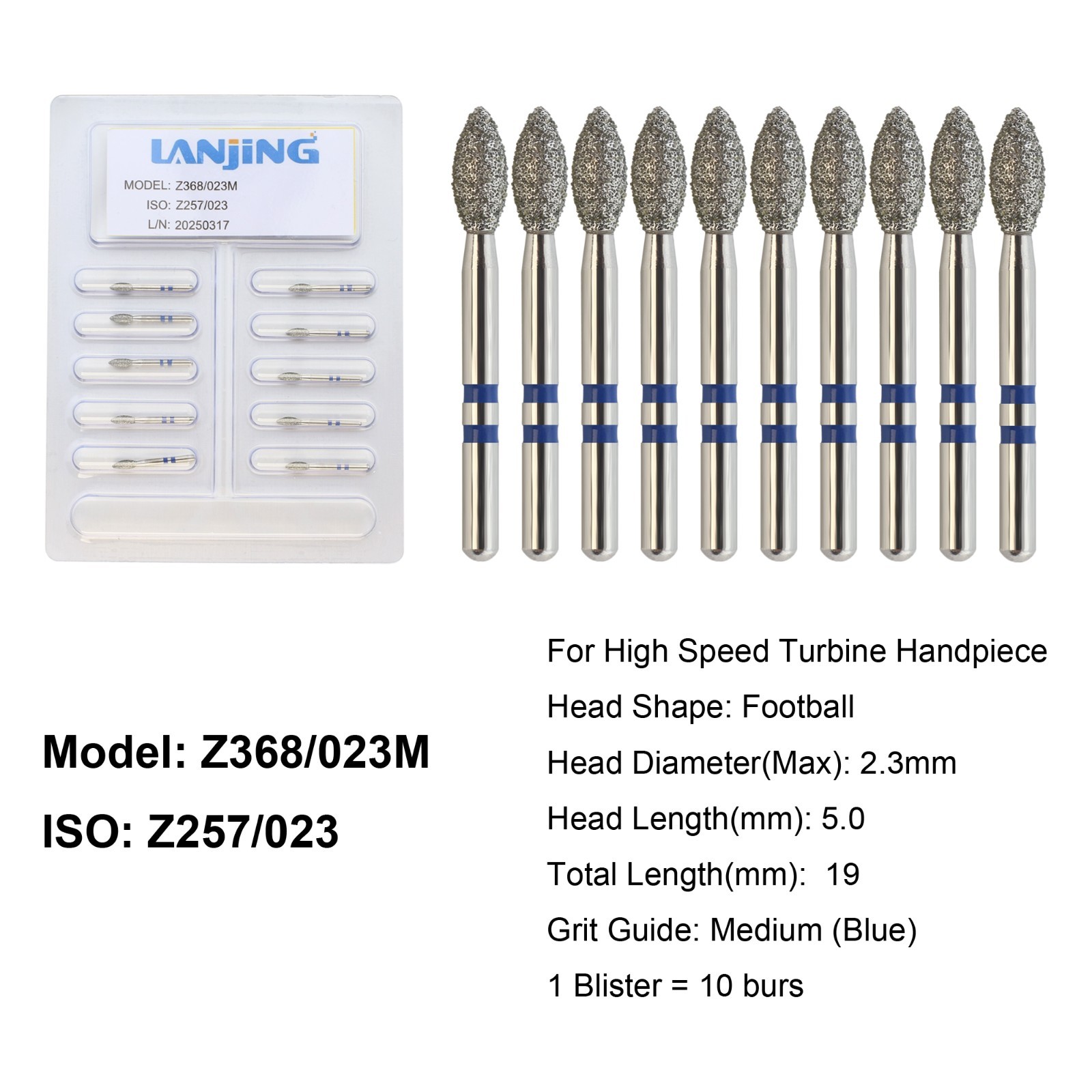 Dental Zirconia Cutting Diamond Burs FG Round End Taper Round Ball Football Z856