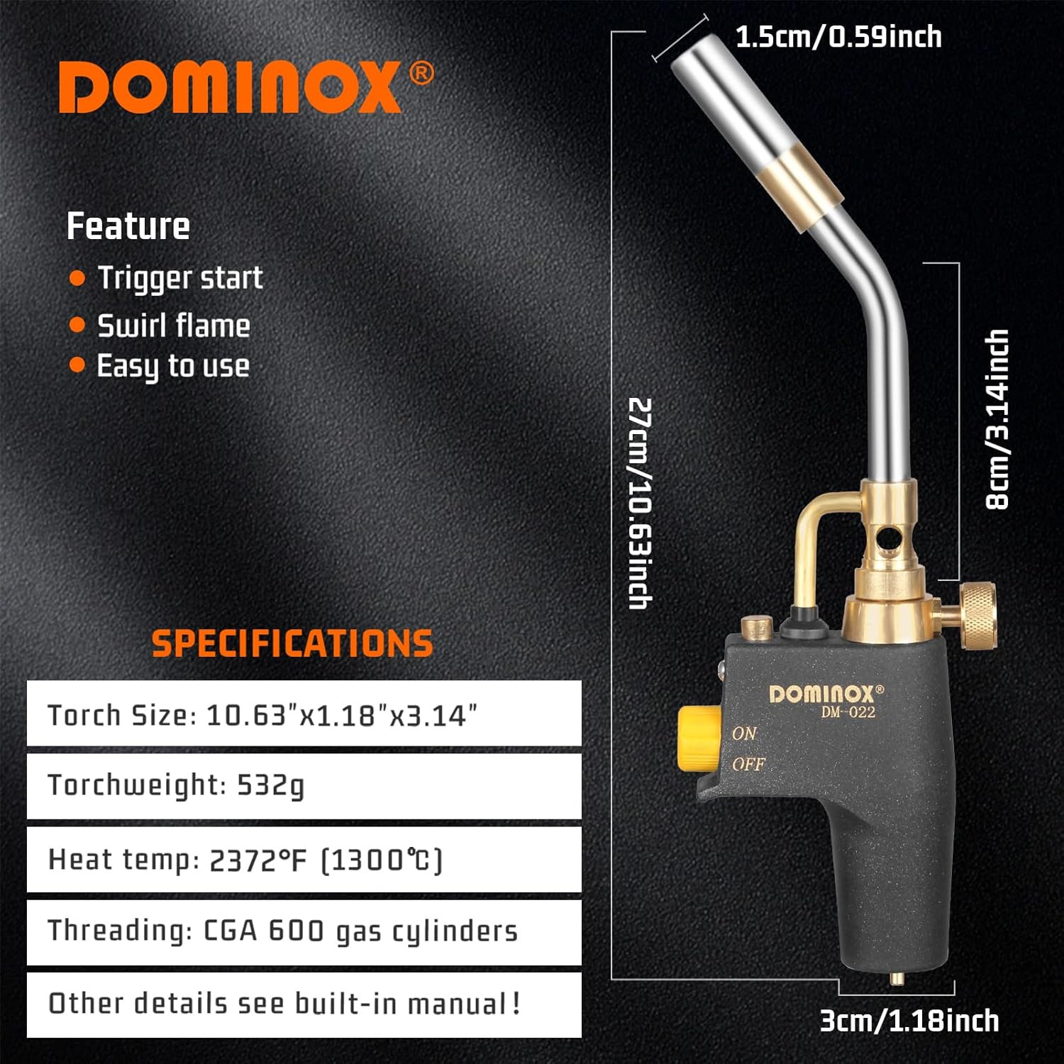 Propane Torch Head, High Intensity Torch Head Trigger Start Gas Torch, Map Gas T