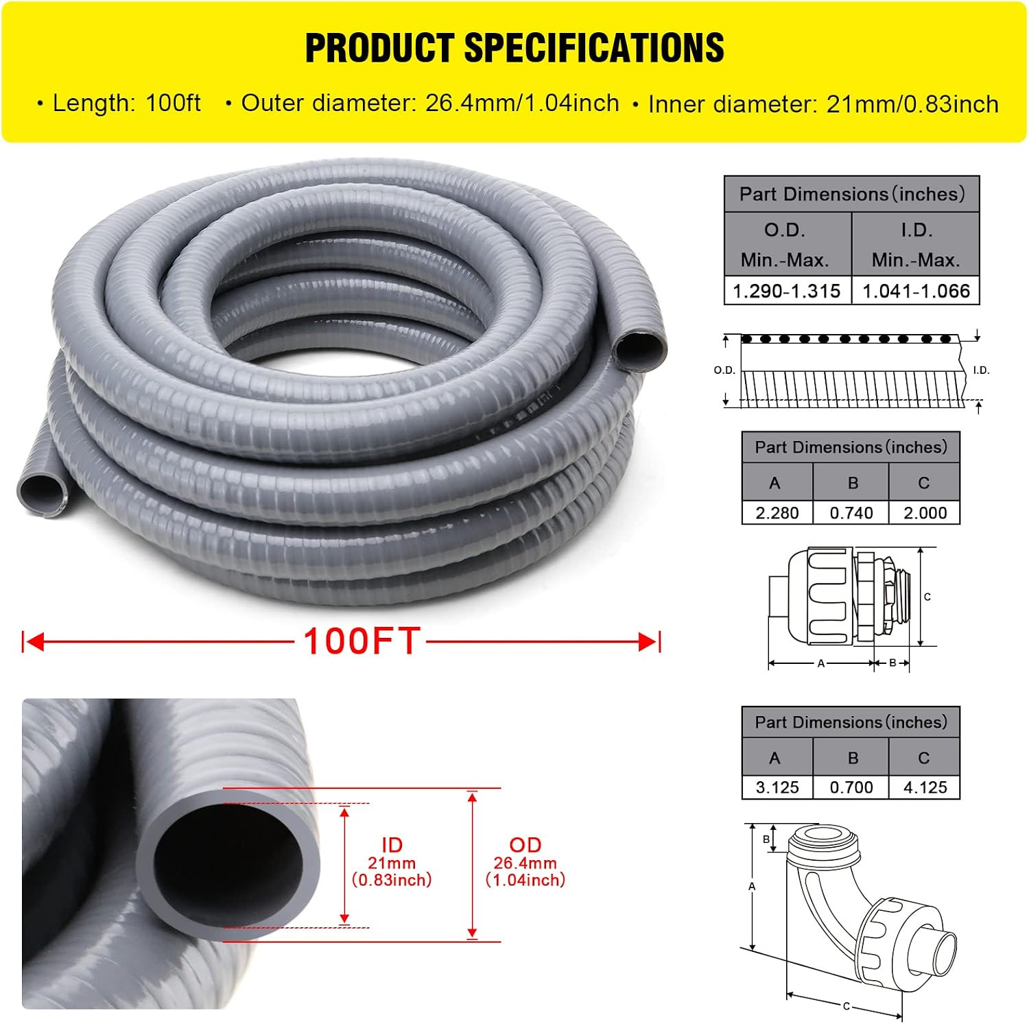 Liquid-Tight Conduit and Connector Kit,Flexible Non Metallic Liquid Tight Electr