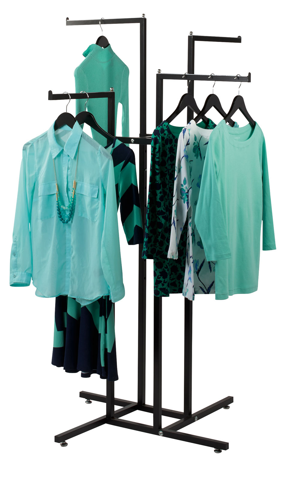 SSWBasics 4 Way Clothing Display Rack with Straight Arms (Black)