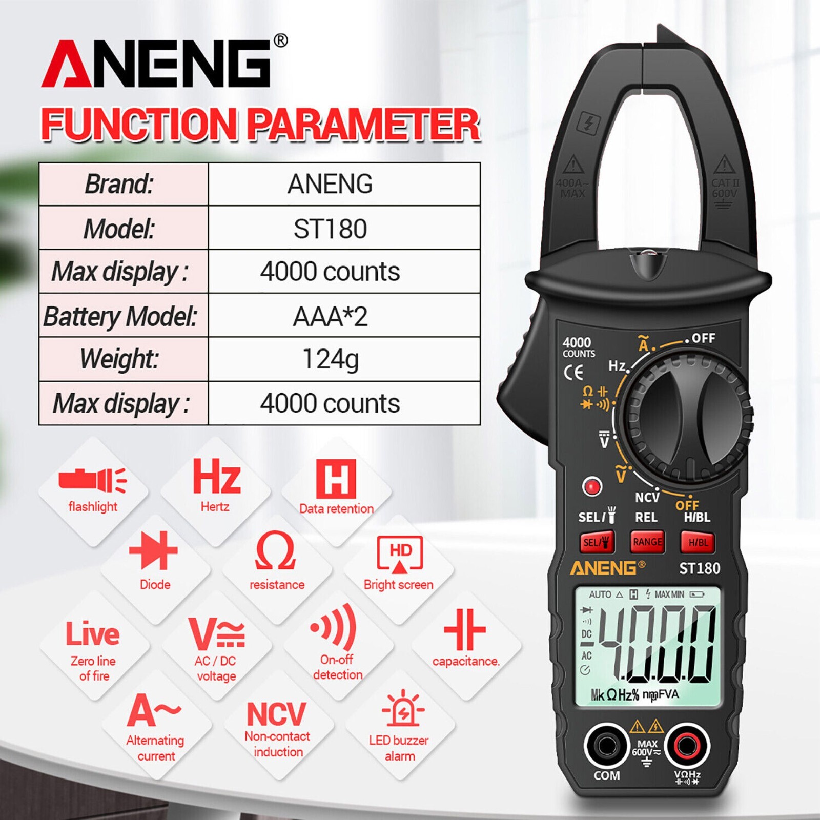 Digital Multimeter Tester AC DC Voltage RMS Amps Clamp Meter Auto Range Handheld