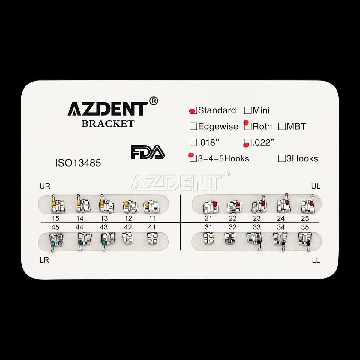 20 Packs AZDENT Dental Orthodontic Brackets Braces Standard Roth.022″ Hooks 345