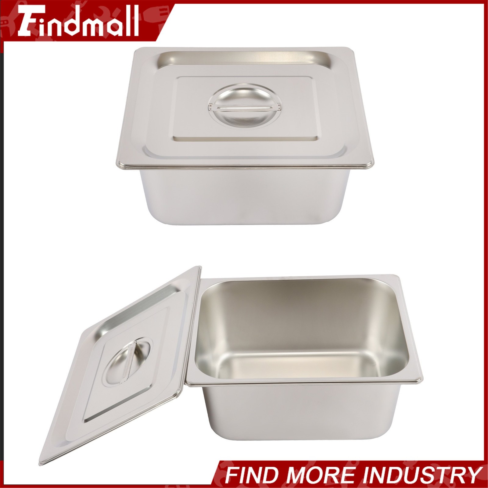 Findmall 2 Pack Hotel Pans 1/2 Size 6″ Deep Stainless Steel Steam Table with Lid