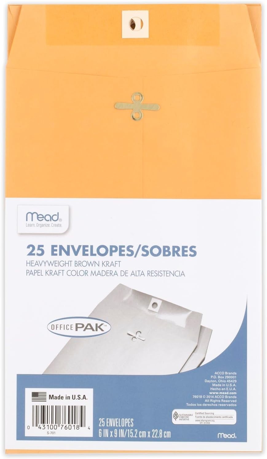 Heavyweight 6″ x 9″ Brown Kraft Envelopes with Clasp Closure – 25 Count